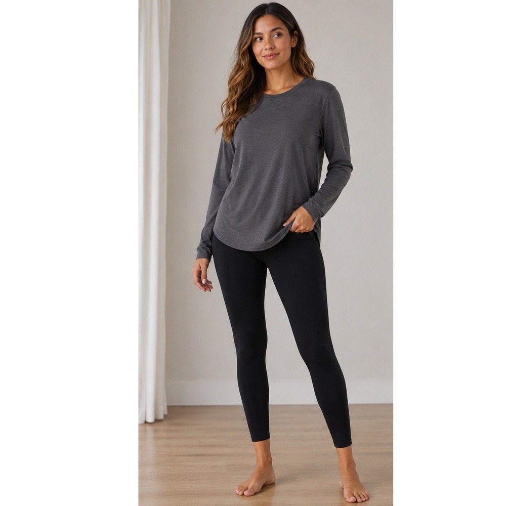 Unbranded Long Sleeve Top Women XL Charcoal Grey Curved Hem Athleisure FY009